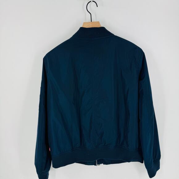 Levi’s Nylon Bomber Jacket Navy Zip Ribbed Collar Lightweight Coat Size XL - Picture 3 of 10